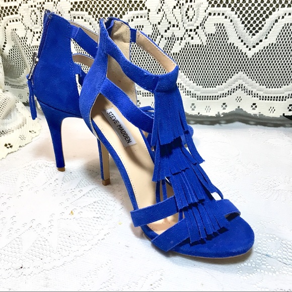steve madden blue fringe heels
